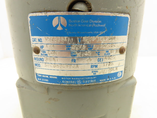 Boston Gear V92500T DC Motor 1/4Hp 1725RPM 90/100/50F 56 Frame Direct Current