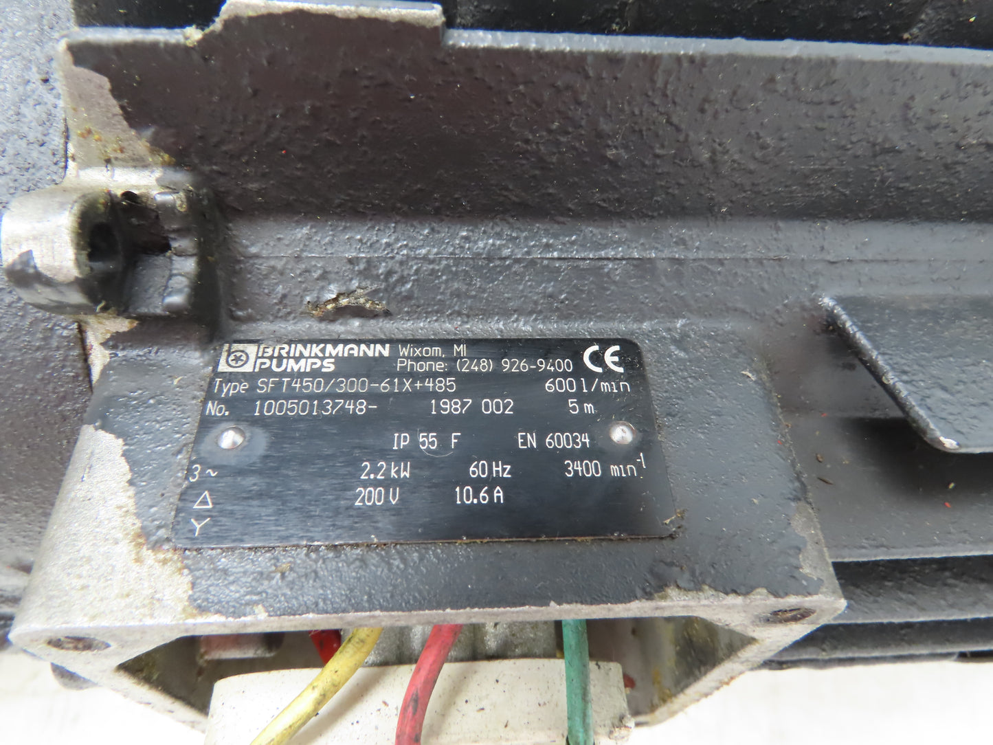 Brinkmann SFT450/300-61X Immersion Pump 158GPM 3400 RPM 2.2kW 200V 2-1/2" Ports