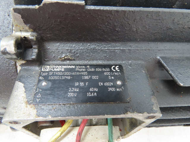 Brinkmann SFT450/300-61X Immersion Pump 158GPM 3400 RPM 2.2kW 200V 2-1/2" Ports