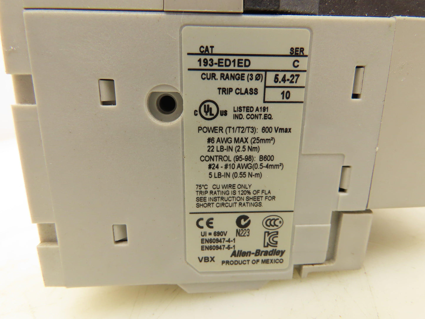 Allen Bradley 193-ED1ED Contactor Overload Relay 120V Coil