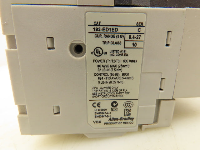 Allen Bradley 193-ED1ED Contactor Overload Relay 120V Coil