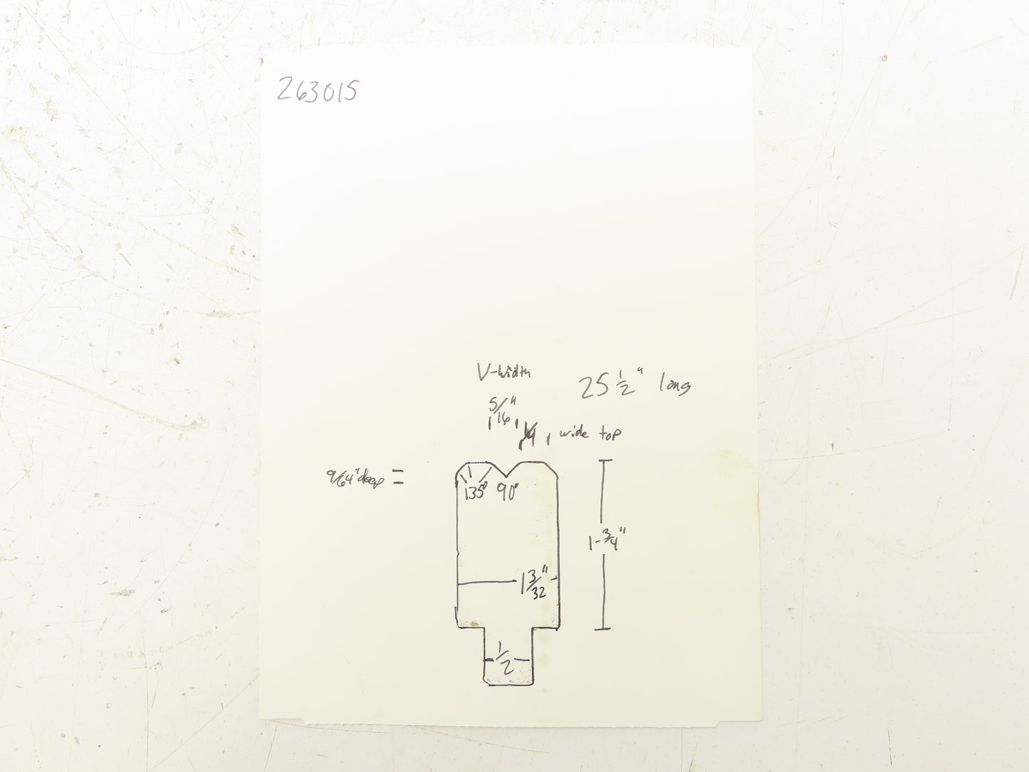 Press Brake Die 25-1/2" Long 90° V 1/2" Tang 1-3/32" W 1-3/4" H 45° Bevel