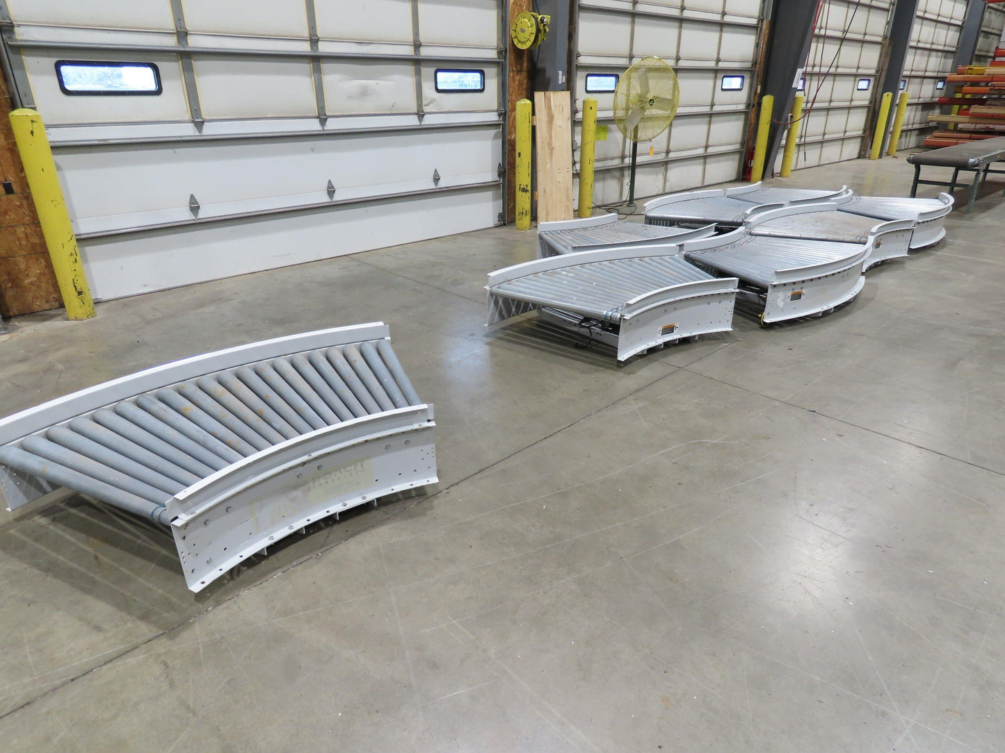 Roach 36"BF x 45° Curve Powered Roller Conveyor 130VDC O-Ring Belt Drive