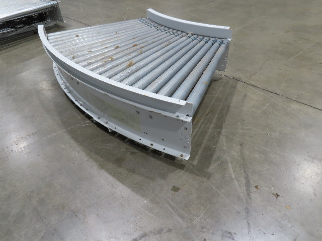 Roach 36"BF x 45° Curve Powered Roller Conveyor 130VDC O-Ring Belt Drive