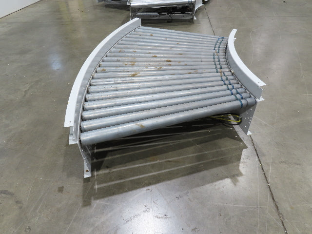 Roach 36"BF x 45° Curve Powered Roller Conveyor 130VDC O-Ring Belt Drive