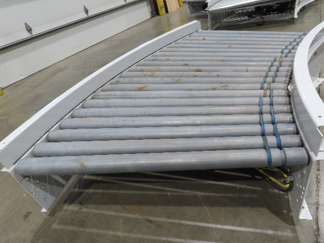 Roach 36"BF x 45° Curve Powered Roller Conveyor 130VDC O-Ring Belt Drive