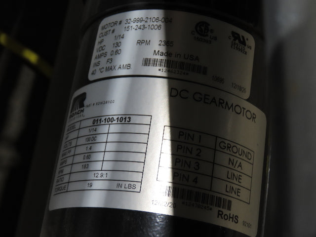 Roach 36"BF x 45° Curve Powered Roller Conveyor 130VDC O-Ring Belt Drive