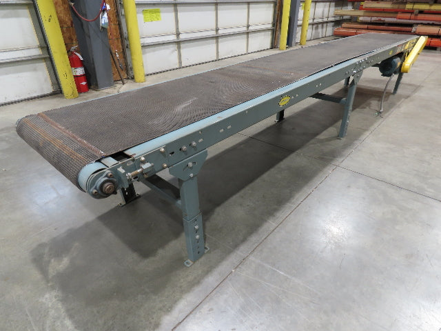Hytrol 28"x 15'L Slider Bed Conveyor 24" Grip Belt 460V End Drive 34 FPM