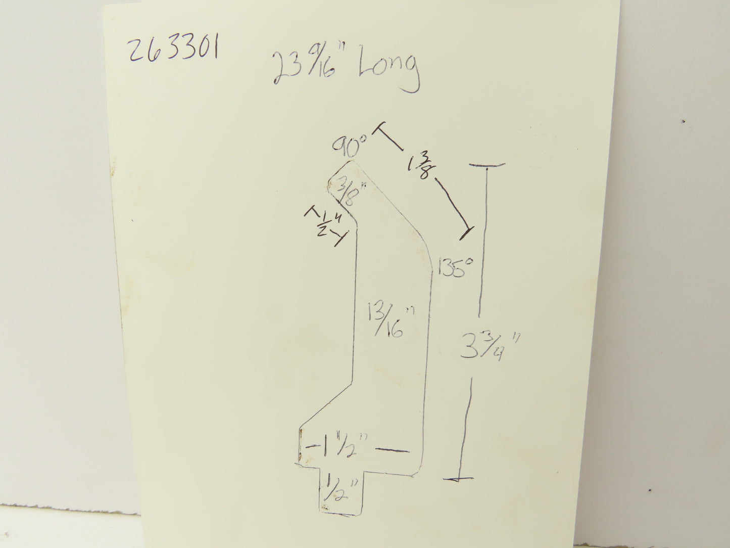 Press Brake Gooseneck Punch Die 23-9/16" Long 90° V 3/8" Finger 3-3/4" H