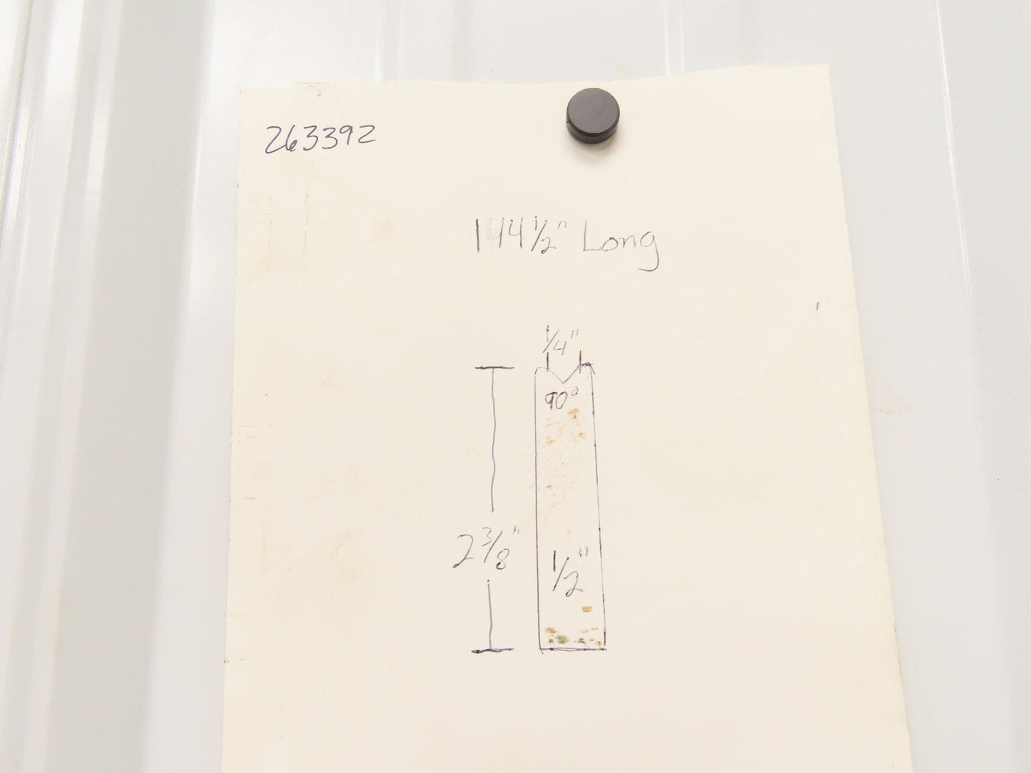 Press Brake Die 114-1/2" Long 90° V 1/4" W 2-3/8" H 1/2" Width