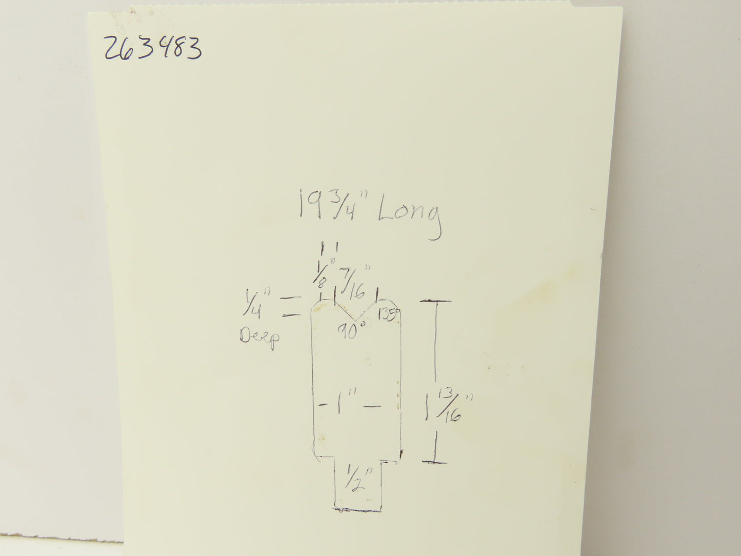 Press Brake Die 19-3/4" Long 90° V 7/16" W 1/4" D 1-13/16" H 1/2" Tang