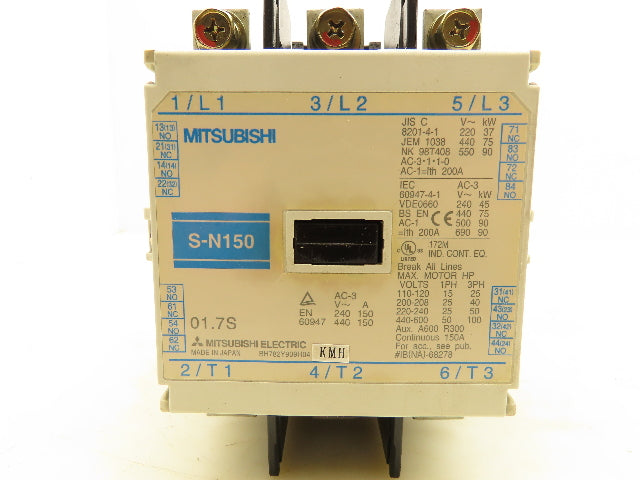 Mitsubishi S-N150 3-Pole Contactor 150A 600V 3PH 120V Coil