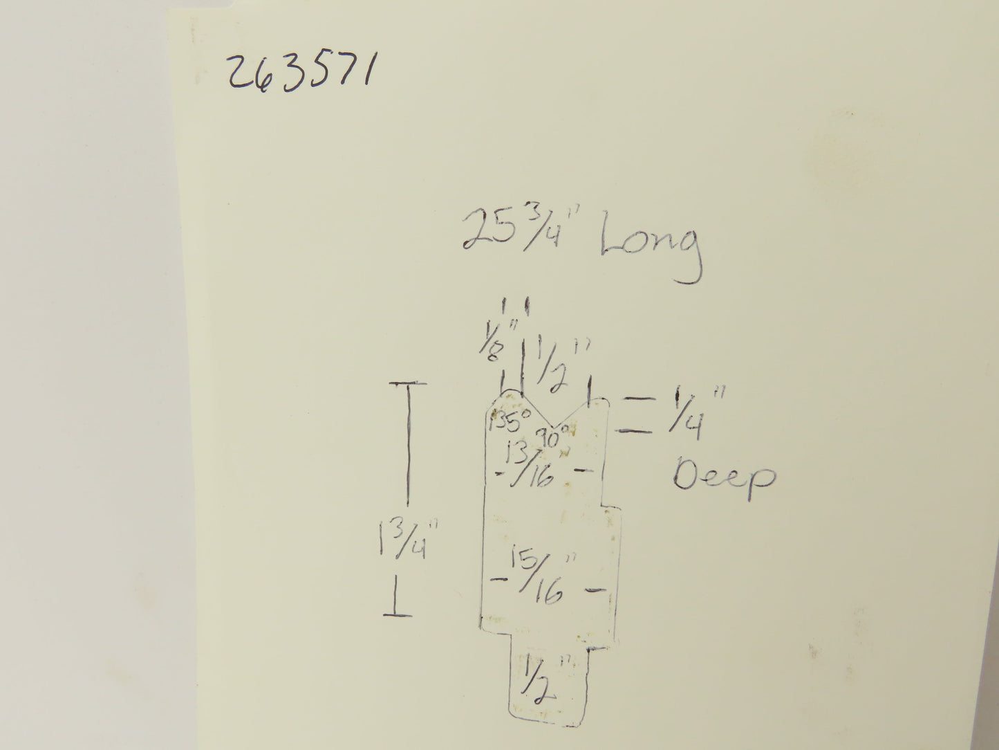 Press Brake Die 25-3/4" Long 90° V 1/2" W 1/4" D 1-3/4" H 1/2" Tang