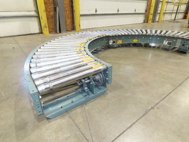 Hytrol 24"x 180° Curve Accumulation Roller Conveyor 21"BF V-Belt Slave Drive