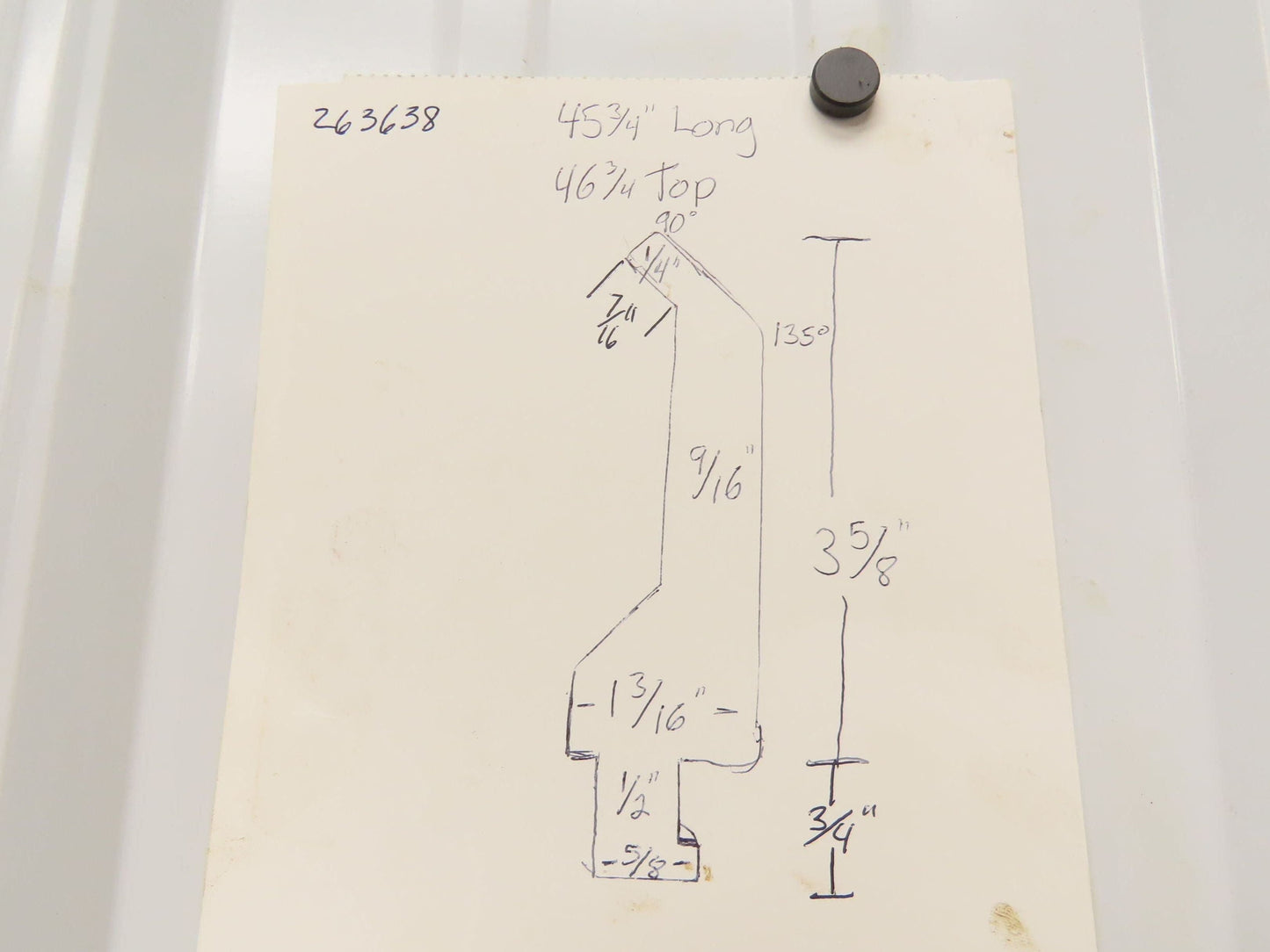 Press Brake Gooseneck Punch Die 46-3/4" L 90° V 1/4" Finger 3-5/8" H Safety Tang
