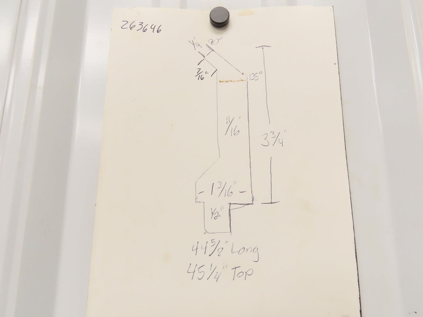 Press Brake Gooseneck Punch Die 45-1/4" Long 90° V 1/4" Finger 3-3/4" H