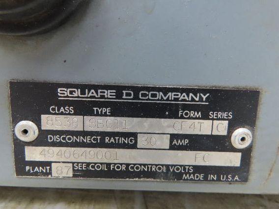 Square D SBG11 8538 Combination Motor Starter 5Hp 30A 480V 3PH Size 0 Non-Fused