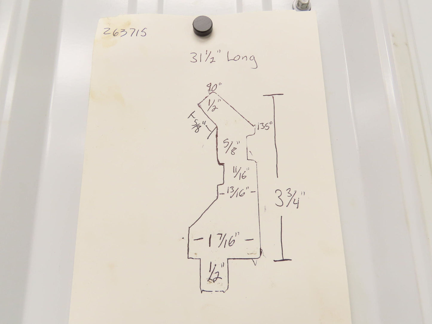 Press Brake Gooseneck Punch Die 31-1/2" Long 90° V 1/2" Finger 3-3/4" H