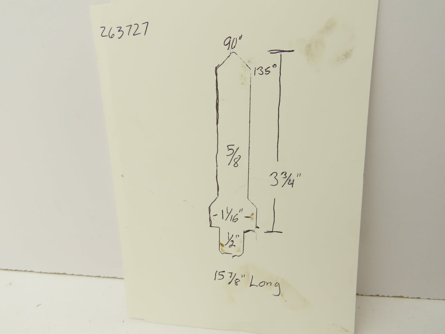 Press Brake Punch Die 15-7/8" Long 90° V 5/8" W 3-3/4" H 1/2" Tang