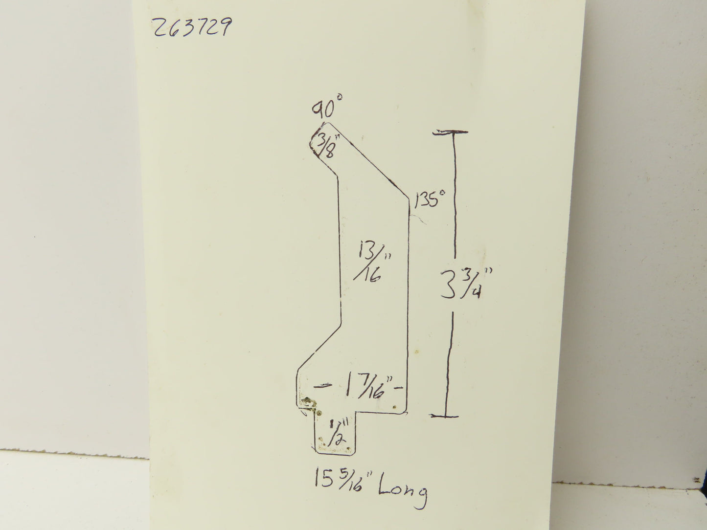 Press Brake Gooseneck Punch Die 15-5/16" Long 90° V 3/8" Finger 3-3/4" H