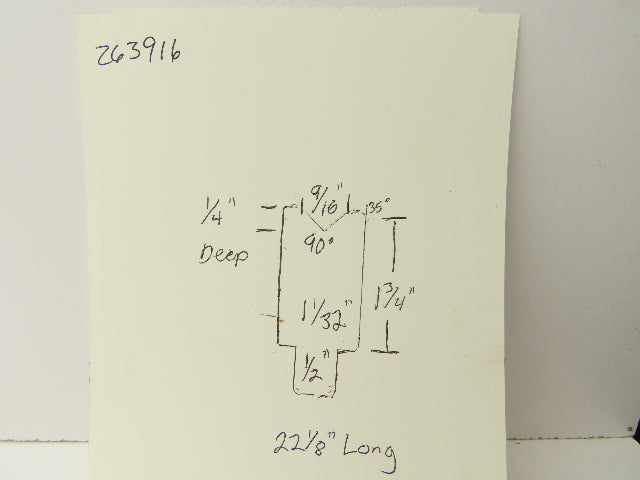 Press Brake Die 22-1/8" Long 90° V 9/16" W 1/4" D 1-3/4" H 1/2" Tang