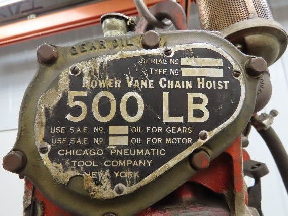 Chicago Pneumatic 1/4 Ton 500Lb Power Vane Air Chain Hoist 9' 3" Lift w/Pendant