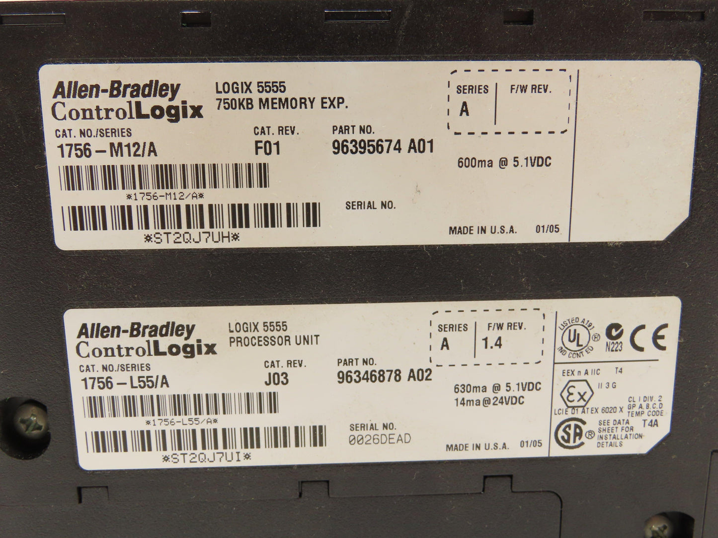 Allen Bradley 1756-M12 1756-L55 ControlLogix Processor Module Memory Exp 750KB