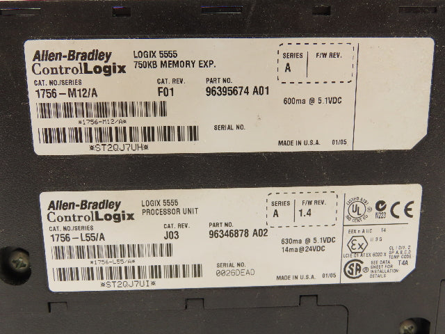 Allen Bradley 1756-M12 1756-L55 ControlLogix Processor Module Memory Exp 750KB