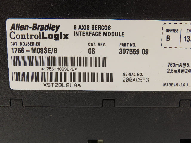 Allen Bradley 1756-M08SE ControlLogix 8-Axis Sercos Interface Module Series B