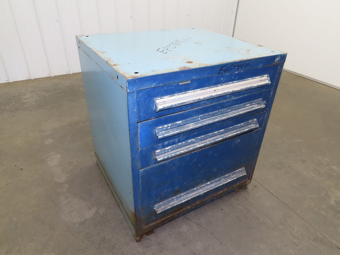 Stanley Vidmar Tool Cabinet 4 Drawer 28x30x33" Blue Lista Lyon Rust Rough