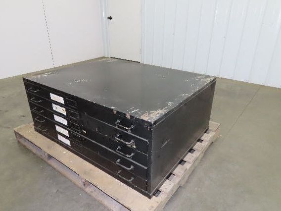 Vintage 5 Drawer Steel Blueprint Plans Map Flat Filing Cabinet 44"x33.5"x17"