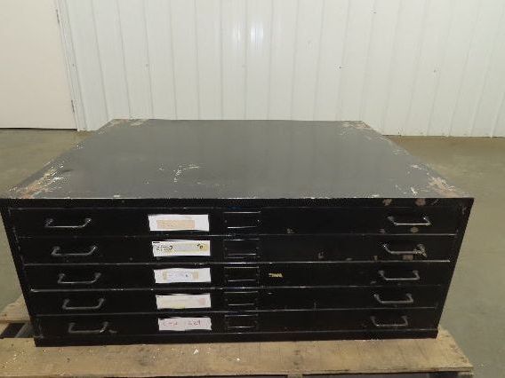 Vintage 5 Drawer Steel Blueprint Plans Map Flat Filing Cabinet 44"x33.5"x17"