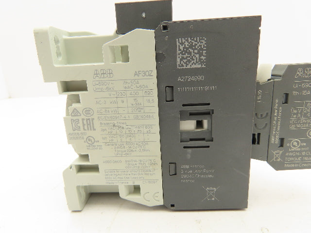 ABB AF30Z-30-00-21 Auxiliary Contactor 600V 50A