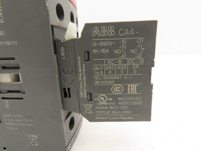 ABB AF30Z-30-00-21 Auxiliary Contactor 600V 50A