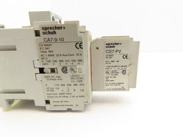 Sprecher+Schuh CA7-9-10 Contactor 120V Coil 600V 25A Lot of 2