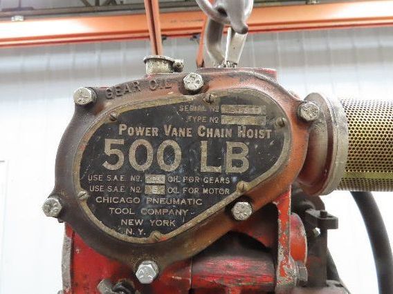 Chicago Pneumatic 1/4 Ton 500Lb Power Vane Air Chain Hoist 11' 6" Lift Pendant