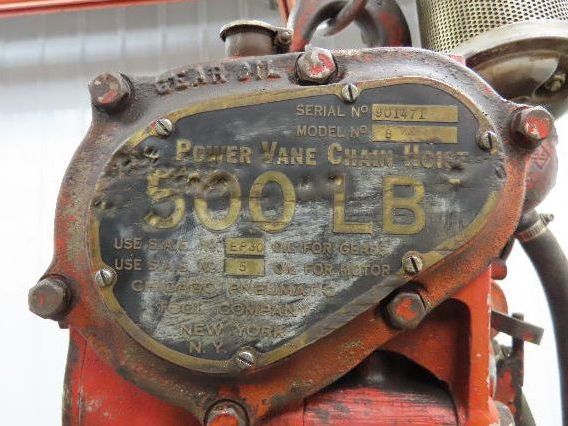 Chicago Pneumatic 1/4 Ton 500Lb Power Vane Air Chain Hoist 10' 3" Lift Pendant