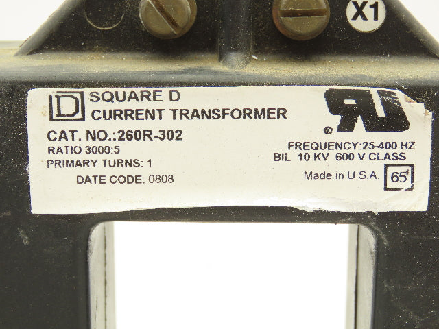 Square D 260R-302 Full Wave Current Transformer 3000:5 Ratio 600V 25-400Hz