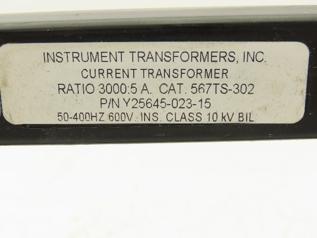 ITI 567TS-302 Full Wave Current Transformer 3000:5 Ratio 600V 25-400Hz