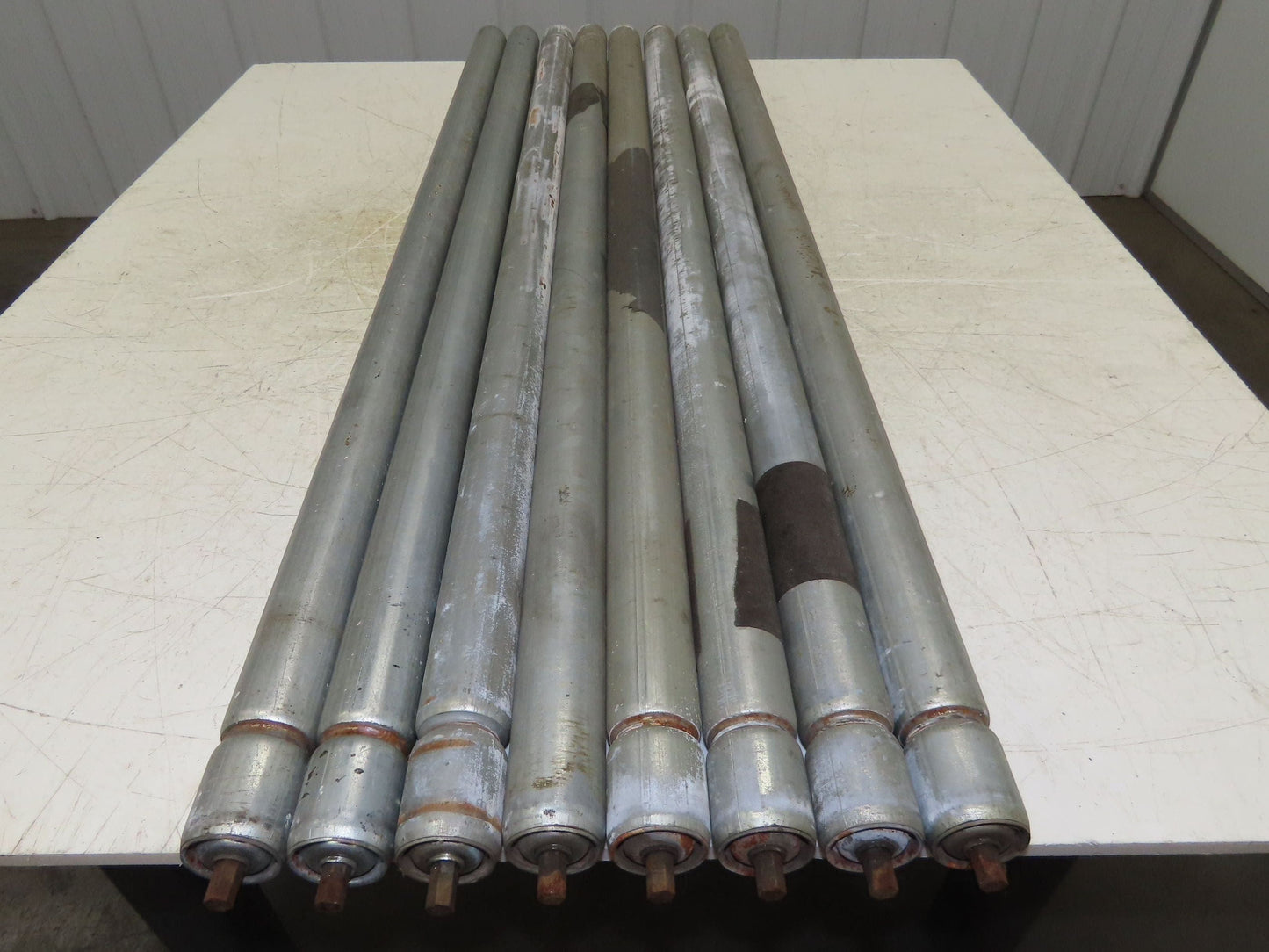 1.9" Grooved Conveyor Roller 50"BF Galvanized Steel 7/16" Hex Axle Lot of 8