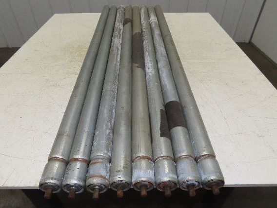 1.9" Grooved Conveyor Roller 50"BF Galvanized Steel 7/16" Hex Axle Lot of 8