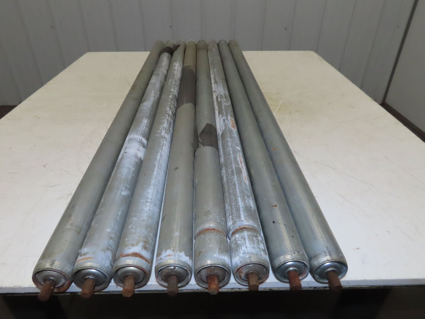 1.9" Grooved Conveyor Roller 50"BF Galvanized Steel 7/16" Hex Axle Lot of 8