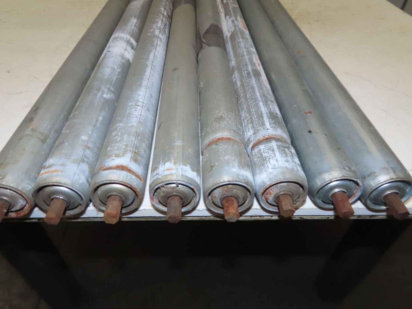 1.9" Grooved Conveyor Roller 50"BF Galvanized Steel 7/16" Hex Axle Lot of 8
