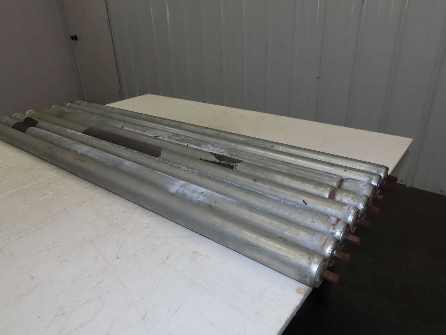 1.9" Grooved Conveyor Roller 50"BF Galvanized Steel 7/16" Hex Axle Lot of 8