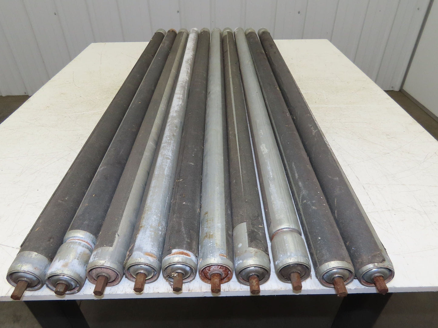 1.9" Grooved Conveyor Roller 50"BF Galvanized Steel 7/16" Hex Axle Lot of 10