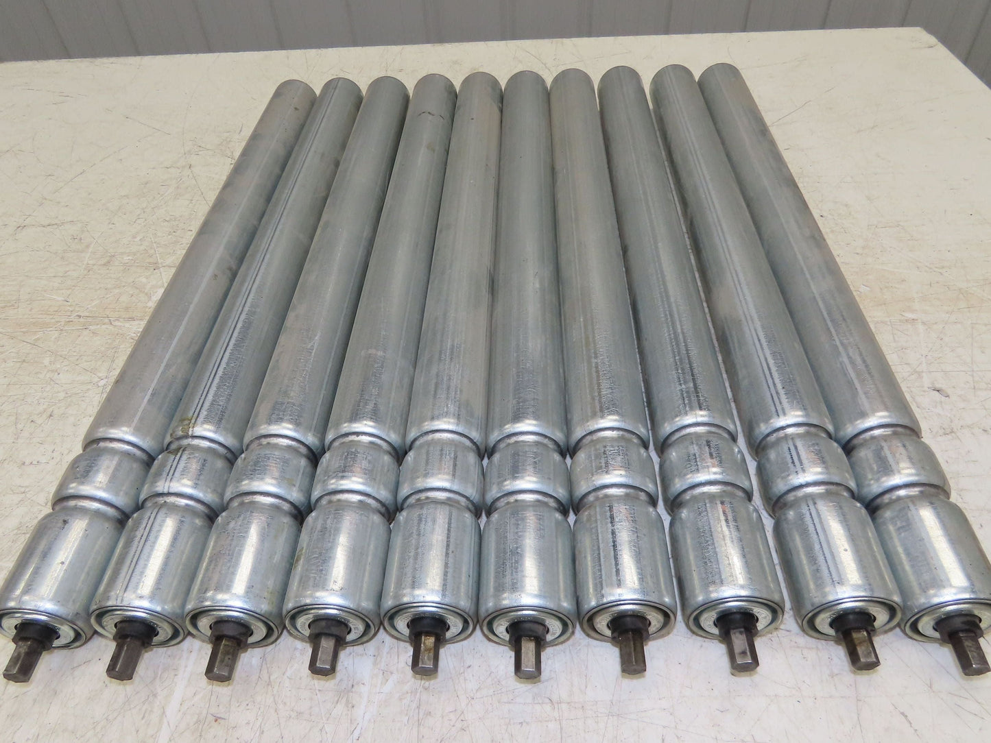 1.9" Conveyor Roller 24"BF Double Groove O-Ring Galvanized Steel Lot of 10