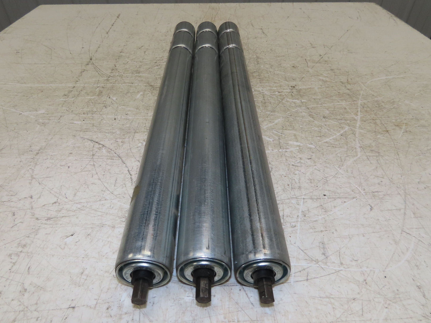 1.9" Conveyor Roller 24"BF Double Groove O-Ring Galvanized Steel Lot of 3