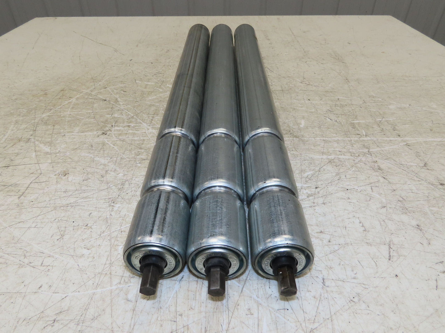 1.9" Conveyor Roller 24"BF Double Groove O-Ring Galvanized Steel Lot of 3
