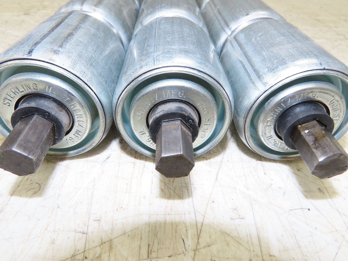 1.9" Conveyor Roller 24"BF Double Groove O-Ring Galvanized Steel Lot of 3