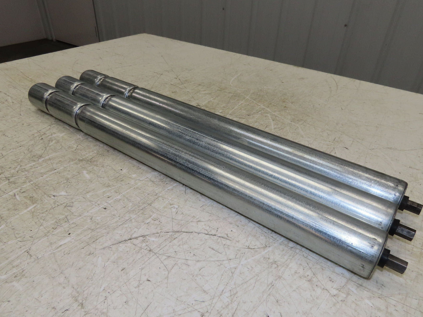 1.9" Conveyor Roller 24"BF Double Groove O-Ring Galvanized Steel Lot of 3